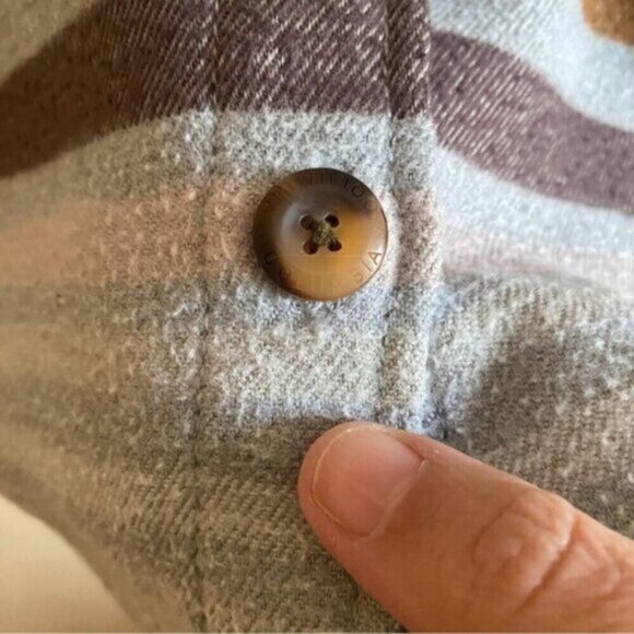 Columbia Calico Basin Shirt Jacket Shaket Woman Large Grey Stripped Pockets Cozy - Picture 9 of 16